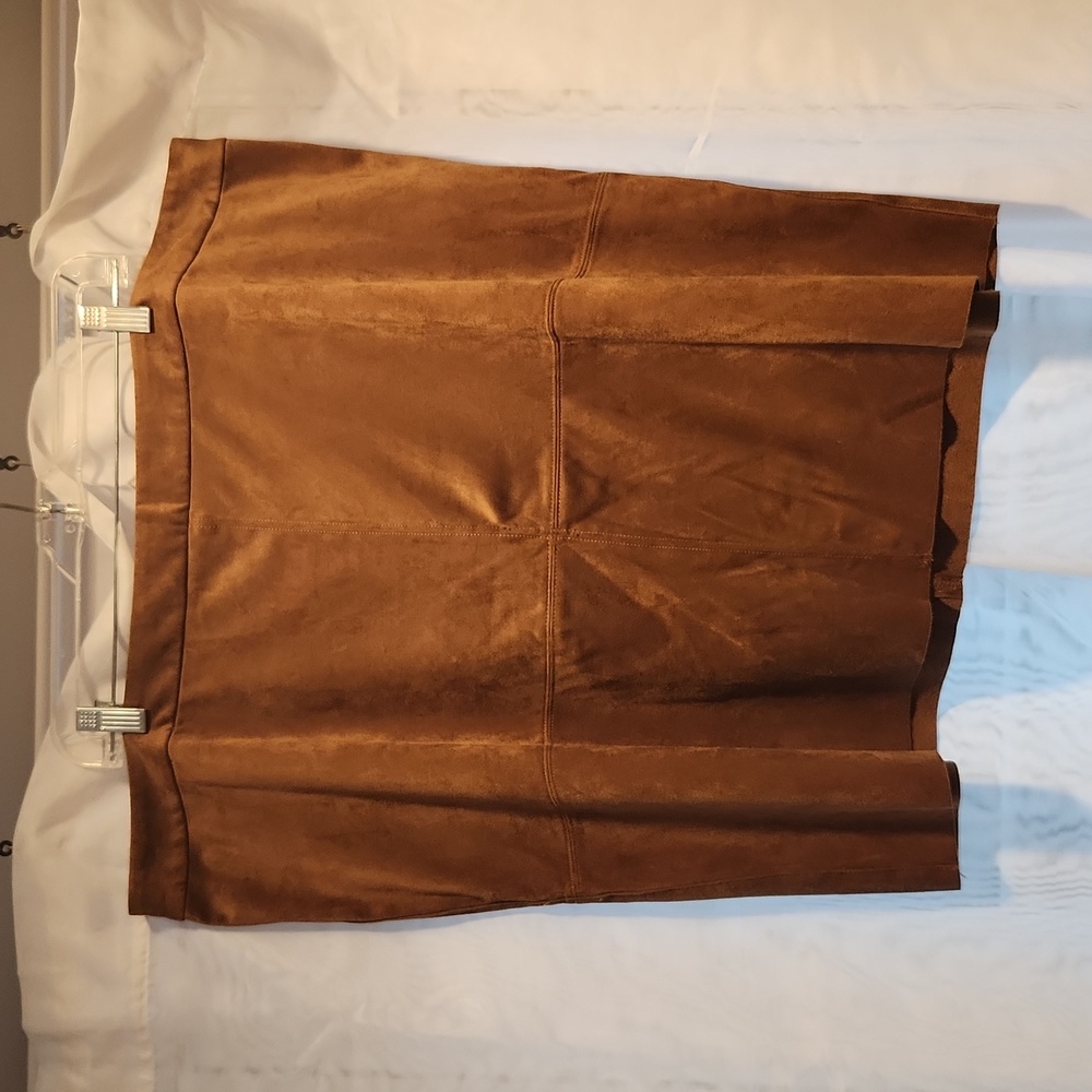 Alfani faux suede skirt in warm brown color.